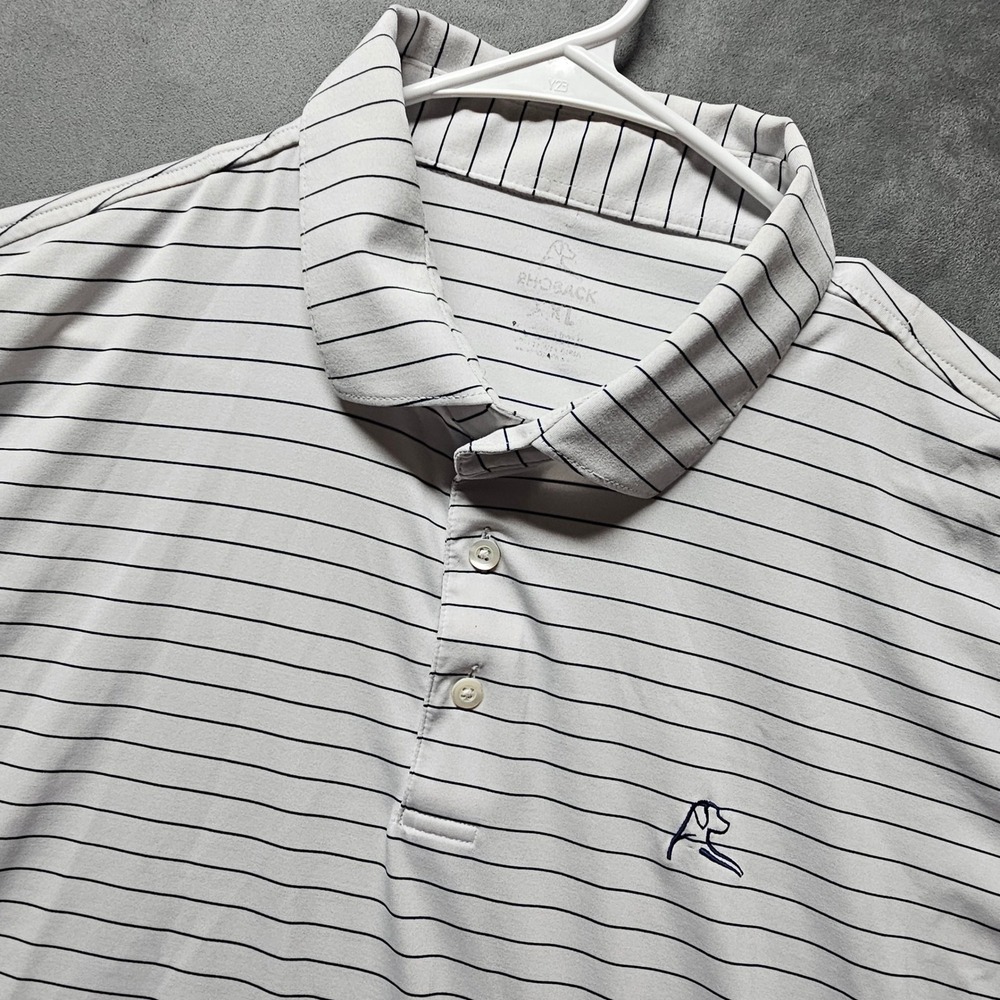 Rhoback XXL Mens Performance Polo Shirt White Navy Blue Striped Short Sleeve